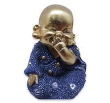 Estátua Buda Mudinho Estatueta Monge 9 cm Dourado e Azul - Flash