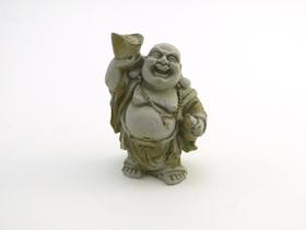 Estátua Buda Rindo com Balde cor Cimento Resina 10 cm