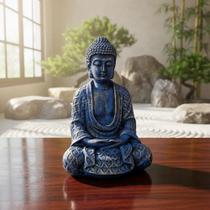 Estátua Buda Sidarta Meditando Azul Dourado Resina 23 Cm ! -
