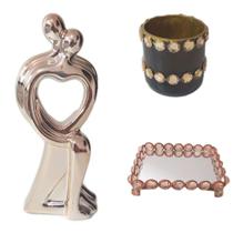 Estátua Casal E Bandeja De Espelho E Porta Velas Vidro Estátua Casal E Bandeja De Espelho E Porta Velas Vidro