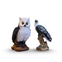 Estátua Coruja e Gavião Espanta Pombo Pardal Jardim Envernizado 22 cm Kit 2 Pçs AVB DECOR