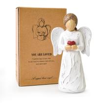 Estátua de anjo CUNTAUK Guardian Angel Holding Heart 12 cm de resina