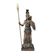 Estátua De Athena Grega Com Escudo E Lança Em Resina