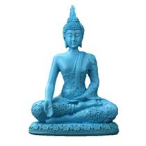Estátua de Buda em resina azul zen com acabamento em arenito de 8 polegadas