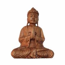 Estátua De Buda Sidarta De Madeira Suar Mudra Oração 25Cm - Balisun