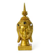 Estátua de cabeça de Buda, resina criativa, cor dourada, 16 cm