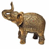 Estátua De Elefante Indiano Dourado Resina 19,5Cm