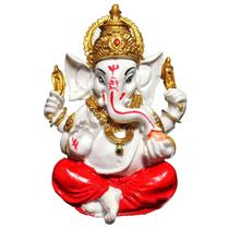Estátua de Ganesha Colorido Branco Resina 10cm - Mandala de Luz