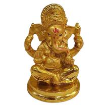 Estátua De Ganesha De Resina Dourado Base Redonda 6Cm - Balisun