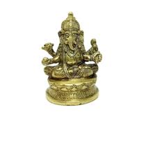Estátua de Ganesha Sentado Dourado Bronze 9cm