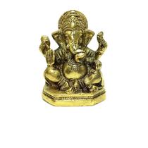 Estátua de Ganesha Sentado Dourado Bronze 9cm