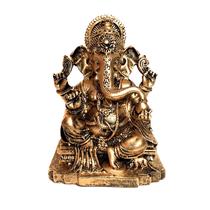 Estátua De Ganesha Sentado Dourado Resina 13Cm