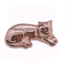 Estátua de Gato Espelhado Rose Cerâmica Deitadinho 5 cm Estátua de Gato Espelhado Rose Cerâmica Deitadinho 5 cm