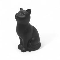 Estátua de Gato Preto Fosco Cerâmica Posturado 10 cm