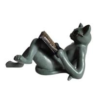 Estátua de gato WBTY Literary Cat Ornaments Lendo Cat com óculos