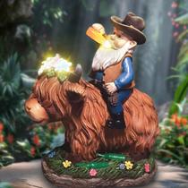 Estátua de Jardim Enfeite Gnomo Cowboy Highland Cow com Luzes Estátua de Jardim Enfeite Gnomo Cowboy Highland Cow com Luzes