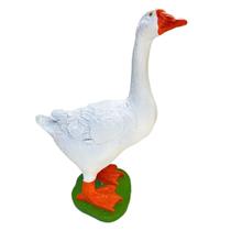 Estátua de Jardim Ganso Branco em Pé na Base 39cm Resina