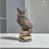 Estátua Decorativa Coruja no Livro Cinza 28cm Gesso Premium para Sala Hall VÁRIAS VARIEDADES