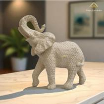 Estátua Decorativa Elefante 24cm em Gesso Palha Feita à Mão Ideal P/Ambientes Sofisticados AVB DECOR