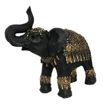 Estátua Decorativa Elefante Indiano Da Sorte Enfeite Em Resina Preto