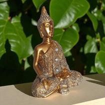 Estátua decorativa elegante Buda Hindu da prosperidade 8 cm e 12 cm dourado com brilho Estátua decorativa elegante Buda Hindu da prosperidade 8 cm e 12 cm dourado com brilho