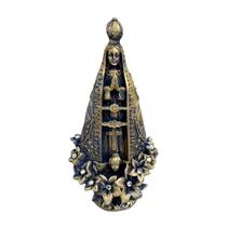 Estátua Decorativa Nossa Senhora Aparecida Azul com Dourado Enfeite Decoração Mesa