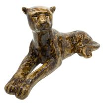 Estatua Decorativa Pantera Negra Deitada em Cerâmica Leopardo Marmorizado Estatua Decorativa Pantera Negra Deitada em Cerâmica Leopardo Marmorizado