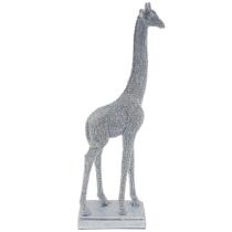 Estátua Decorativo Girafa Strass Prata 33cm Estatueta Resina