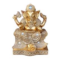 Estatua Enfeite Ganeshi Dourada com Brilho Detalhada 16 cm