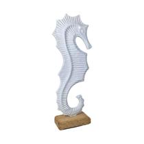 Estátua Enfeite Metal Branco Cavalo Marinho Decoração Casa