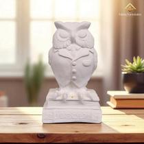 Estátua Escultura Coruja Decorativa em Gesso 21 Cm Pintada de Branco AVB DECOR Estátua Escultura Coruja Decorativa em Gesso 21 Cm Pintada de Branco AVB DECOR