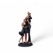 Estátua Escultura Família Pai Mãe 2 Filhas em Gesso 29 cm Rosê Gold Preto Fosco VÁRIAS VARIEDADES