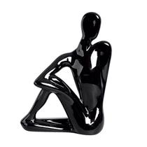 Estátua Estatueta Escultura Enfeite Cerâmica Decorativa Contorcionista Homem Pensador Preto