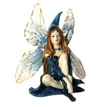 Estátua Fada Sentada com Chapéu 11cm - Azul Estátua Fada Sentada com Chapéu 11cm - Azul