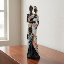 Estátua Família Africana Casal E Filho Em Resina 30 Cm ! Realista
