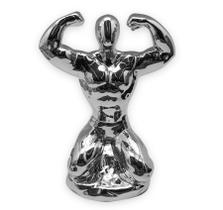 Estátua fisiculturista Vencedor Imponente Prateado 13cm