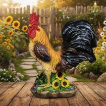 Estátua Galo Fazenda Em Resina Com Girassóis 31 Cm Grande ! Realista Estátua Galo Fazenda Em Resina Com Girassóis 31 Cm Grande ! Realista