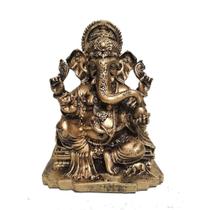 Estátua Ganesha Com Base Deus Híndu Decoração Em Resina Enfeite