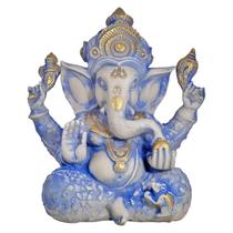 Estátua Ganesha Deusa Hindu GG Chakra Zen Azul Claro Resina