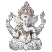 Estátua Ganesha Deusa Hindu GG Chakras Zen Branco De Resina