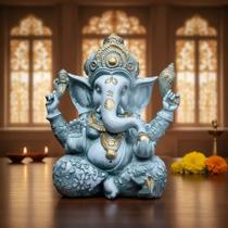 Estátua Ganesha Hindu Decorativa Resina Verde Óxido Patinada Verde Óxido Patinada Estátua Ganesha Hindu Decorativa Resina Verde Óxido Patinada Verde Óxido Patinada