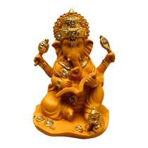 Estátua Ganesha Hindu Resina Prosperidade Sorte Sabedoria - Equilíbrio Pedras Naturais