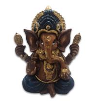 Estátua Ganesha Preto e Dourado Sucesso e Prosperidade 19 cm