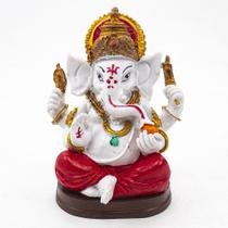 Estátua Ganesha Sentado Branco Resina 11 cm - Amém Decoração Religiosa