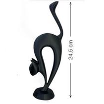 Estátua Gato 24,5cm Arte Abstrata Preto