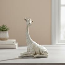Estatua Girafa 31 cm Sentada Off-White Minimalista para Decoração AVB DECOR