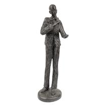 Estatua Homem Com Trompete Preta 40X12X18Cm Decoracao