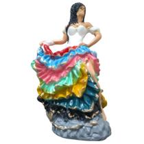 Estatua Imagem Cigana a Batizar - 25cm - vestido Branco saia colorida Gesso