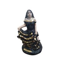 Estatua Imagem Cigana Batizar Roupa Preta Dourada 10Cm Gesso
