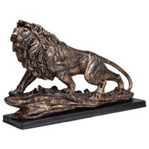 Estátua Imagem De Leão Na Base Imponente Força Poder 39x26